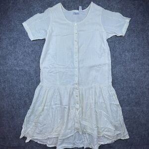 Vintage Styleworks Dress Large Cream Embroidered Hearts Lightweight Ruffle Flowy